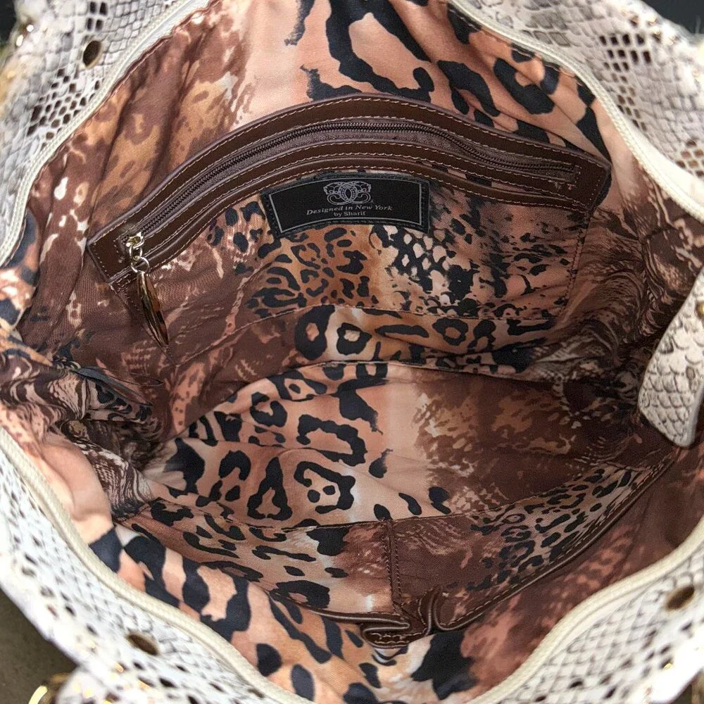Sharif Studio Rare Snake Embossed Leather & Faux Fur Trimmed Shoulder Tote Bag